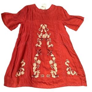 Free People Palvo red embroidered lined minidress M EUC